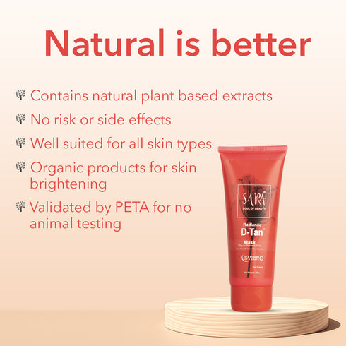Sara Radiance D-Tan Mask  For Skin Enhancer & Glow Booster | All Skin Types | Perfect For Men & Women | 100g